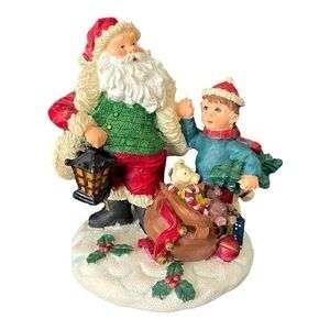 Vintage Santa Claus Caring Gifts For Boy Statue 4.5 Christmas Figurine Very Good